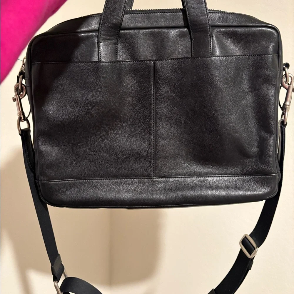 Coach Hamilton Black Pebbled Leather Laptop Briefcase with Top Handles and Strap